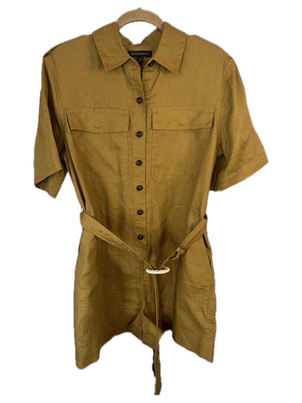 Banana Republic women Safari core Linen Utility Romper in Mustard